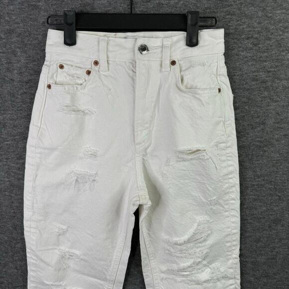 Zara "The Pepper Mom" Womens White Distressed High-Waisted Jeans Size 0‎ Casual - Picture 7 of 7